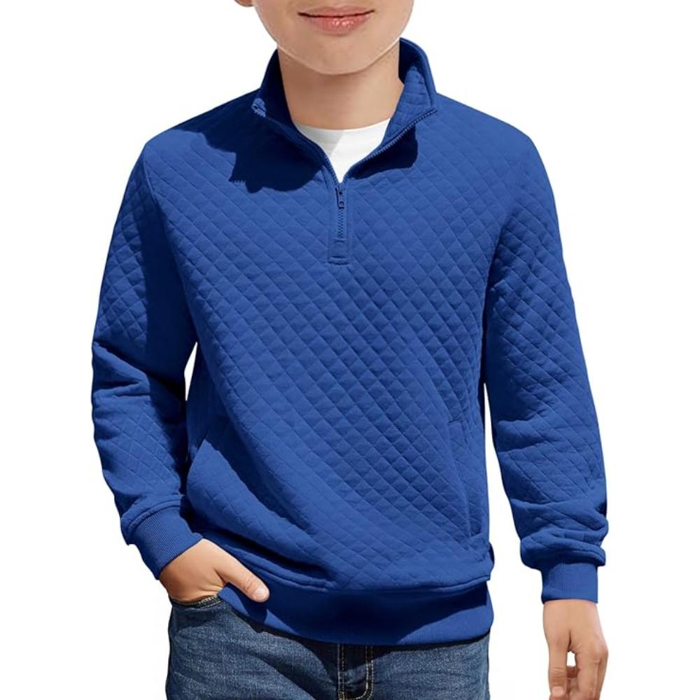 Boys Quilted Sweatshirt With Quarter Zip And Long Sleeves