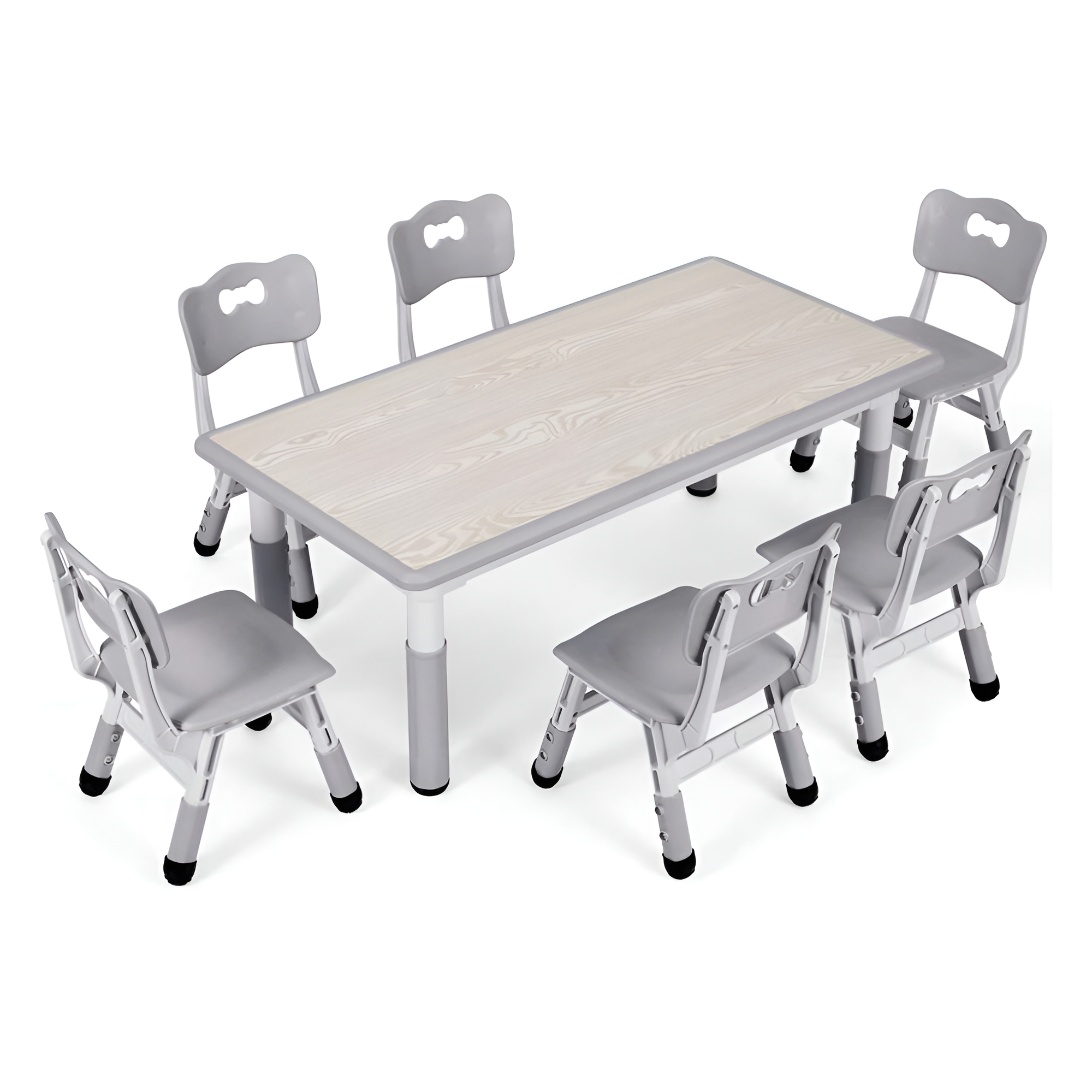 Kids Adjustable Table And 6 Chairs Set