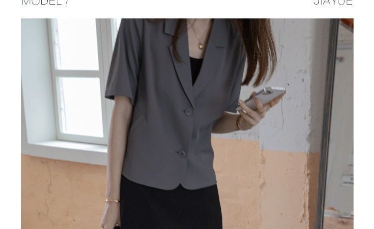 Dark Gray Cropped Blazer Button‑Down Casual Office‑Style Short Suit Jacket
