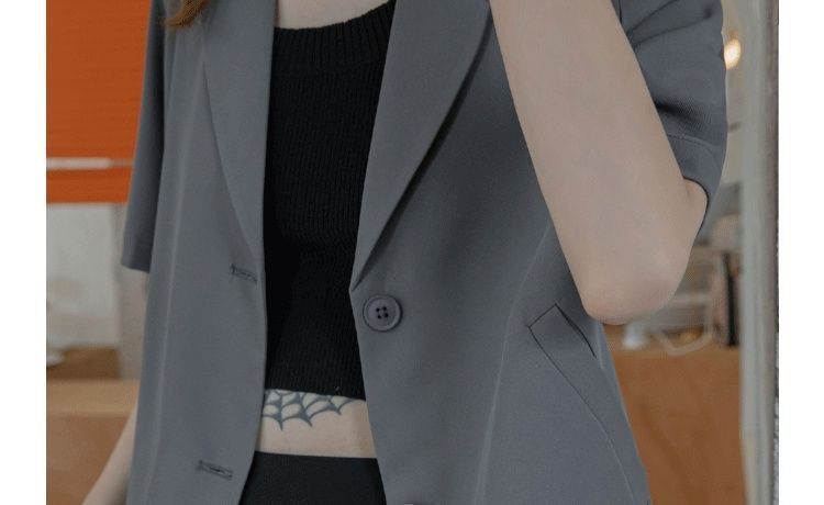Dark Gray Cropped Blazer Button‑Down Casual Office‑Style Short Suit Jacket