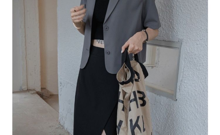 Dark Gray Cropped Blazer Button‑Down Casual Office‑Style Short Suit Jacket