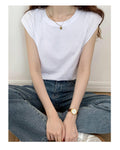 Women’s Basic Cap Crew Neck T‑Shirt White Casual Slim‑Fit Soft Cotton Sleeveless Top