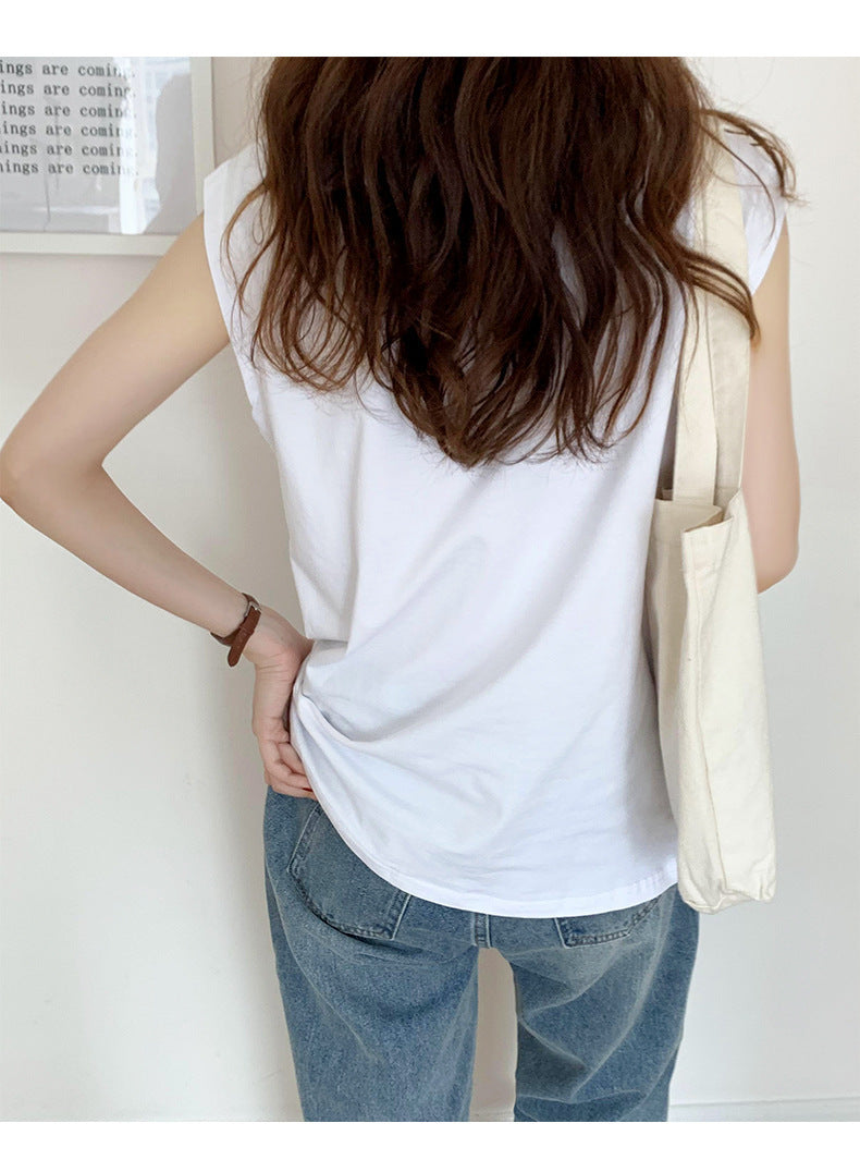 Women’s Basic Cap Crew Neck T‑Shirt White Casual Slim‑Fit Soft Cotton Sleeveless Top