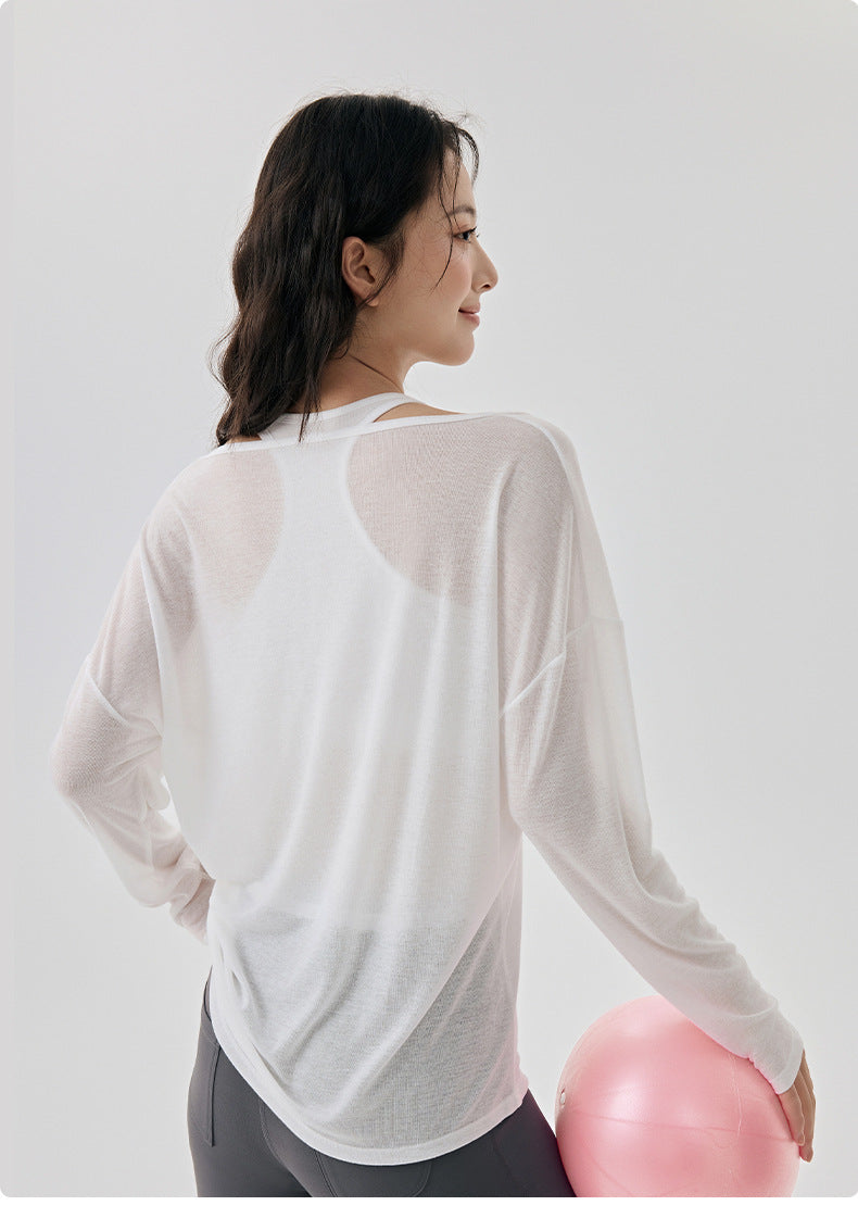 Women’s Long Sleeve Top Cami Set White Loose‑Fit Yoga Workout Layering Outfit