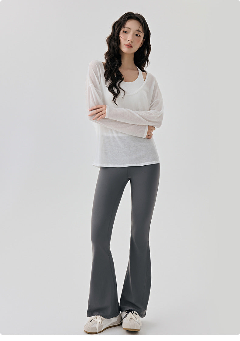 Women’s Long Sleeve Top Cami Set White Loose‑Fit Yoga Workout Layering Outfit