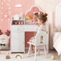 Kids Table And Chair Set With Cloud Shaped Mirror And Open Shelf Storage Drawers