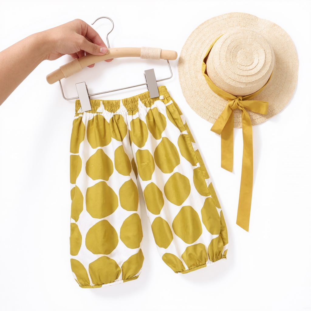 Toddler Two Piece Yellow Top and Pant Set with Hat