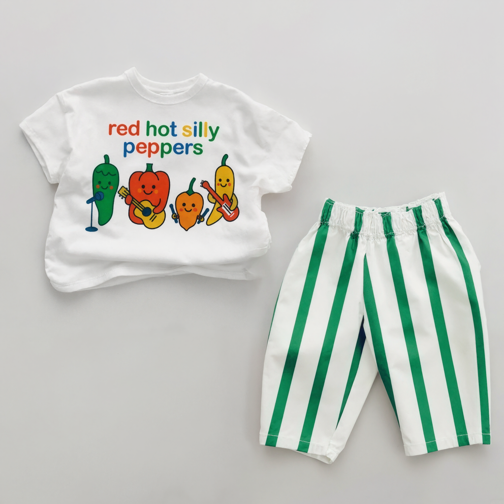 Red Hot Silly Peppers Baby Vertical Striped Outfit Set