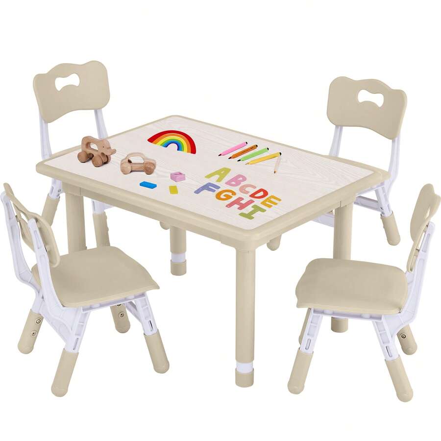 Kids Adjustable Desk And Chair Set With Graffiti Top