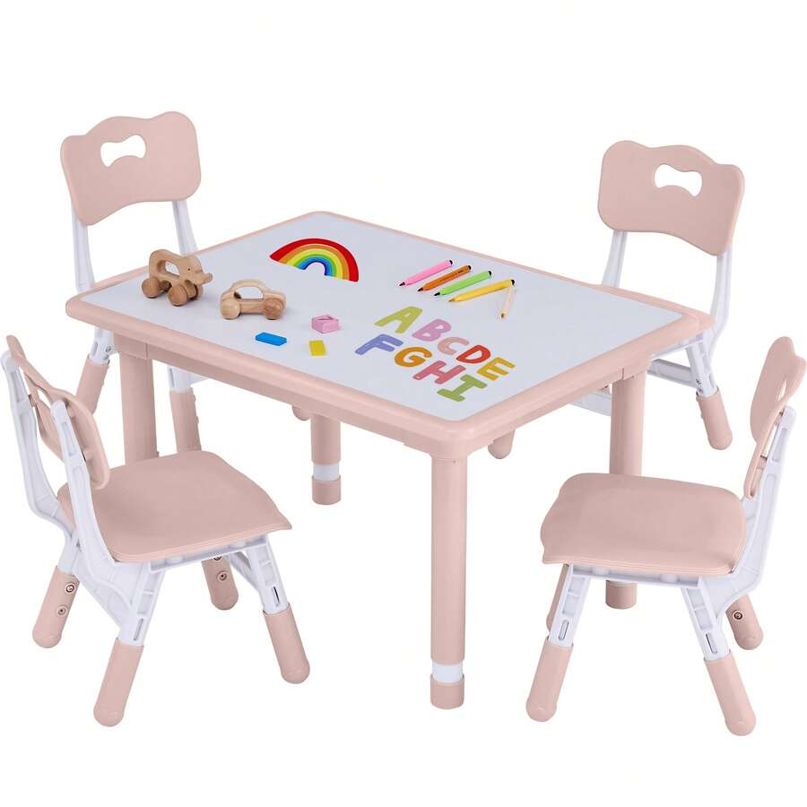 Kids Adjustable Desk And Chair Set With Graffiti Top