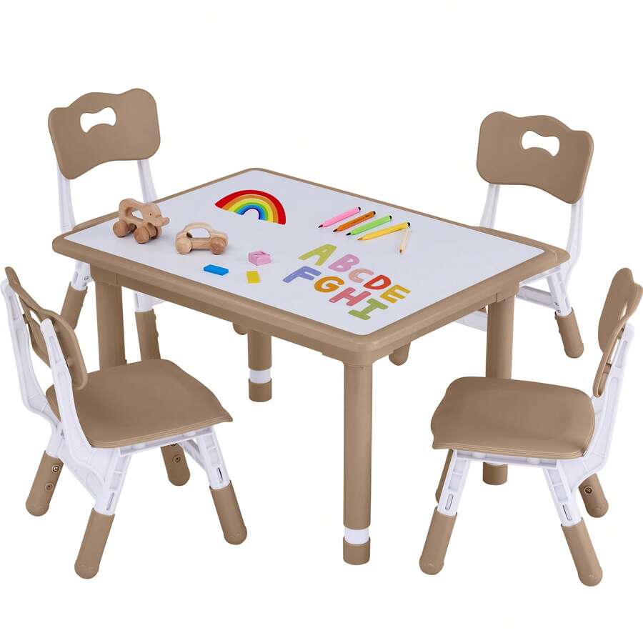 Kids Adjustable Desk And Chair Set With Graffiti Top