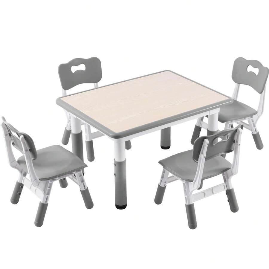 Kids Study Table And Chairs Set With Height Adjustable Design
