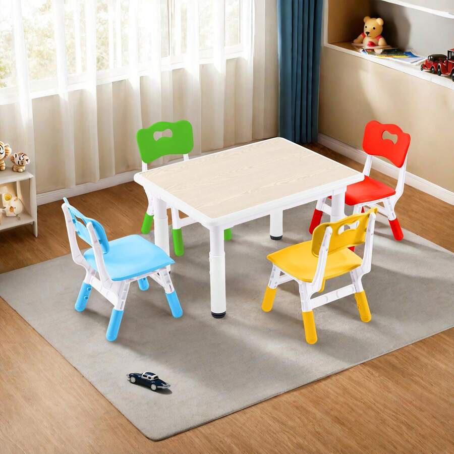 Kids Adjustable Graffiti Desktop Table And Chairs Set