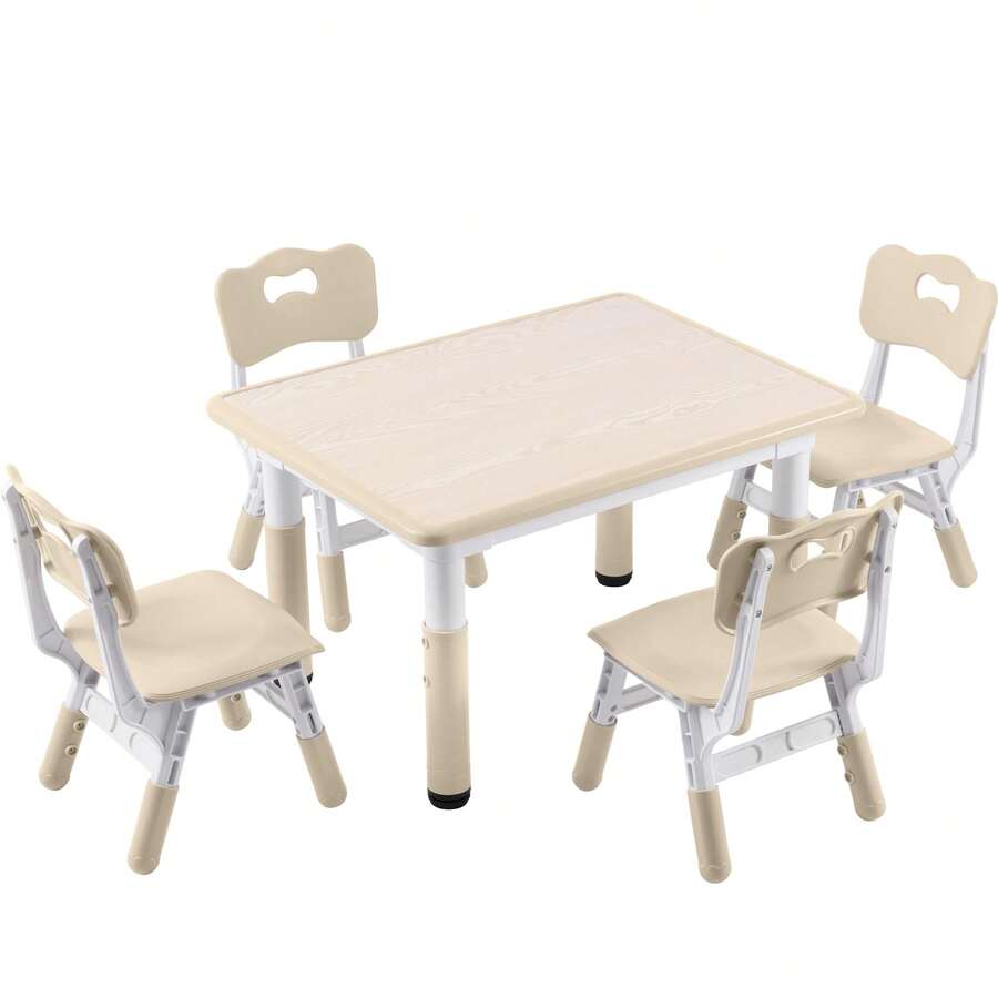 Kids Study Table And Chairs Set With Height Adjustable Design