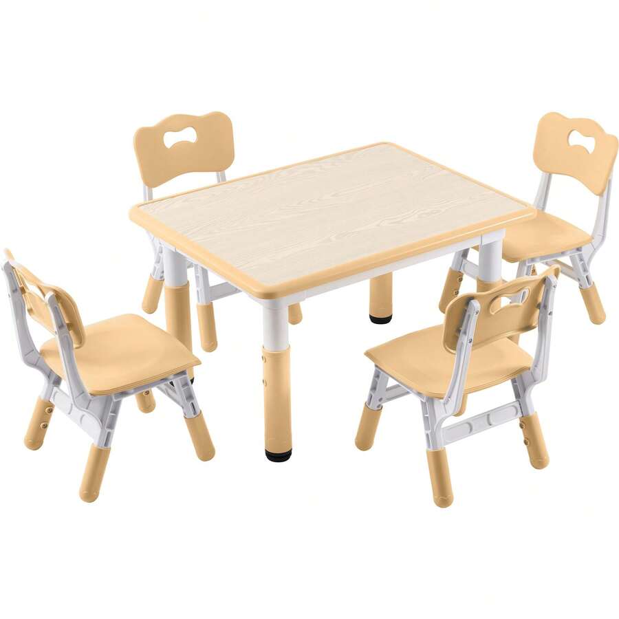 Kids Study Table And Chairs Set With Height Adjustable Design
