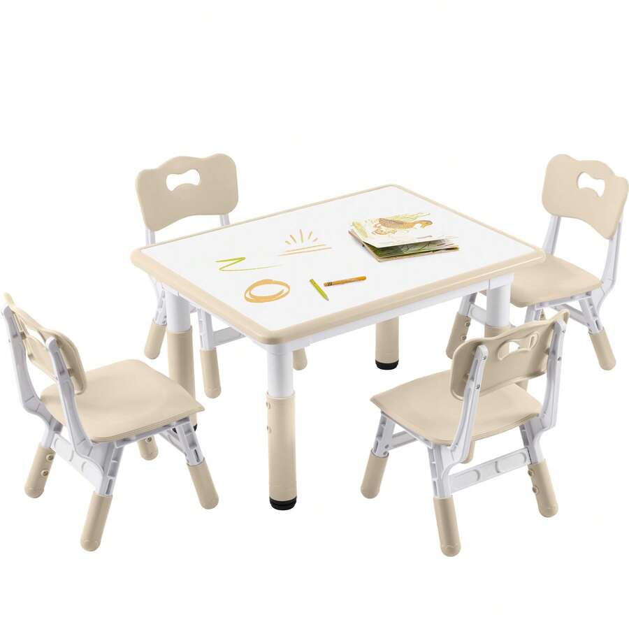 Kids Study Table And Chairs Set With Height Adjustable Design