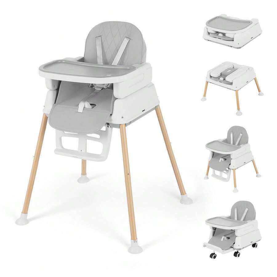 7 In 1 Foldable High Chair With Adjustable Height And Tray