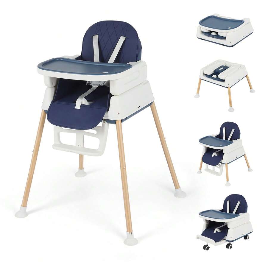 7 In 1 Foldable High Chair With Adjustable Height And Tray