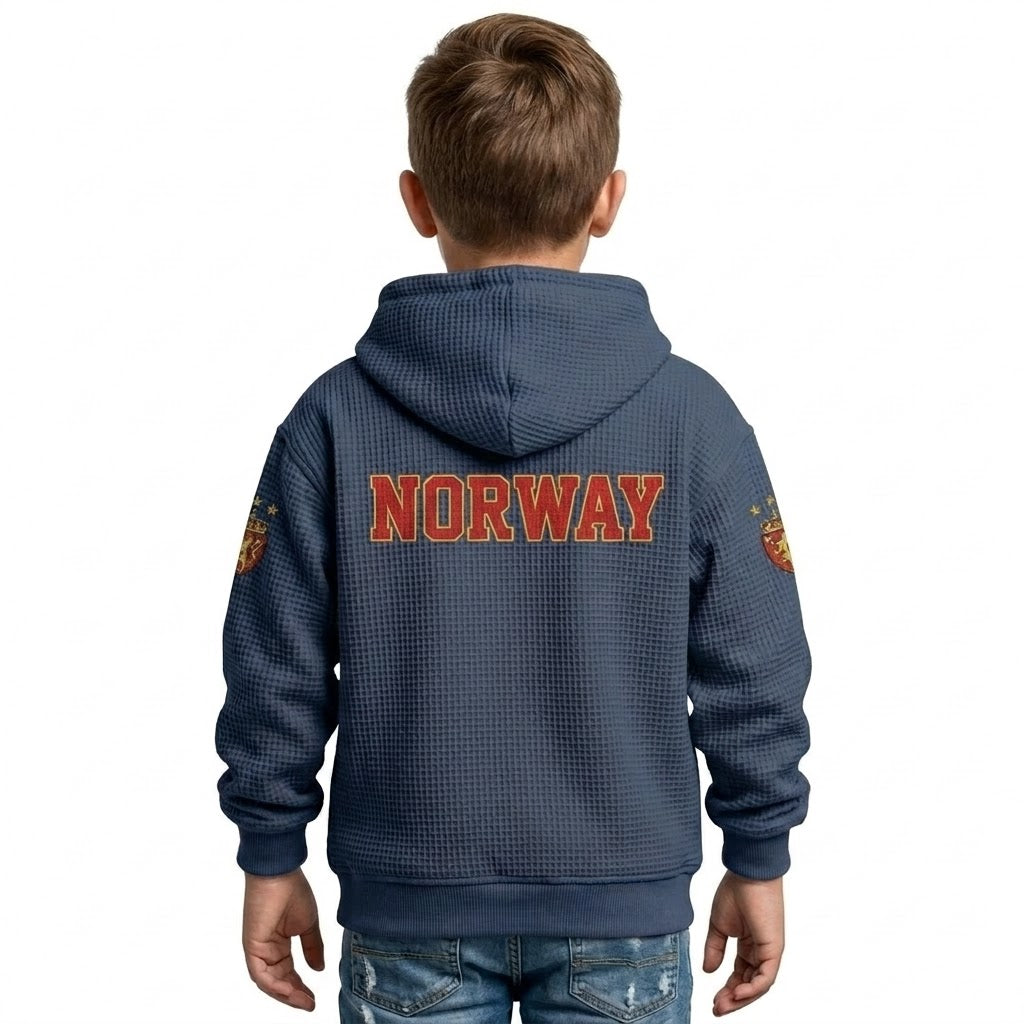 FIFA 2026 Norway Printed Waffle Quarter Zip Kids Football Fan Hoodie