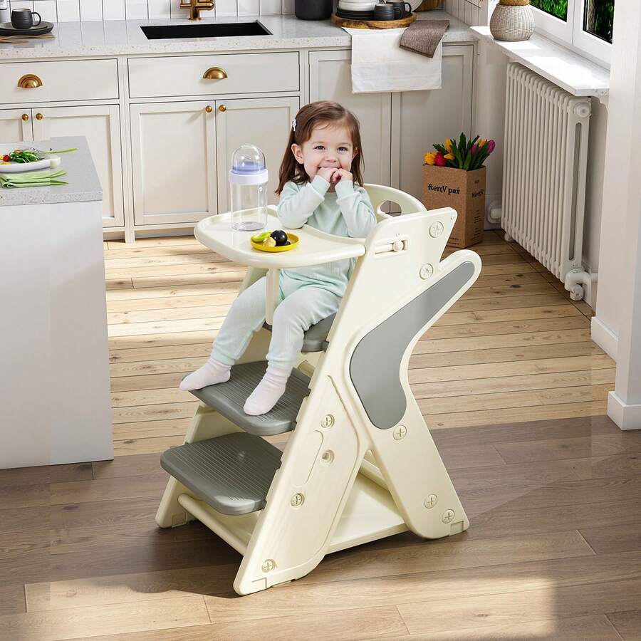 Kids 3 in 1 Convertible High Chair And Learning Tower