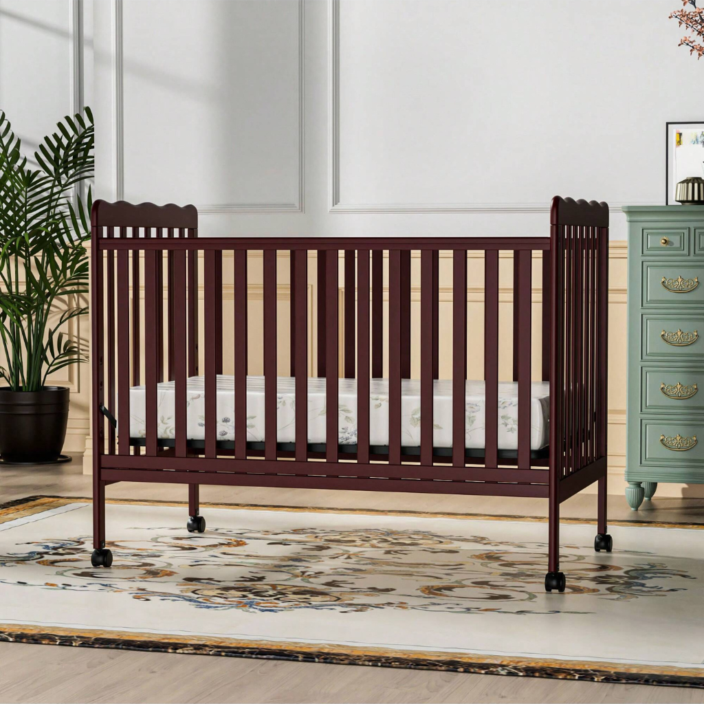 Babies 3 In 1 Convertible Crib With Locking Wheels And Adjustable Mattress