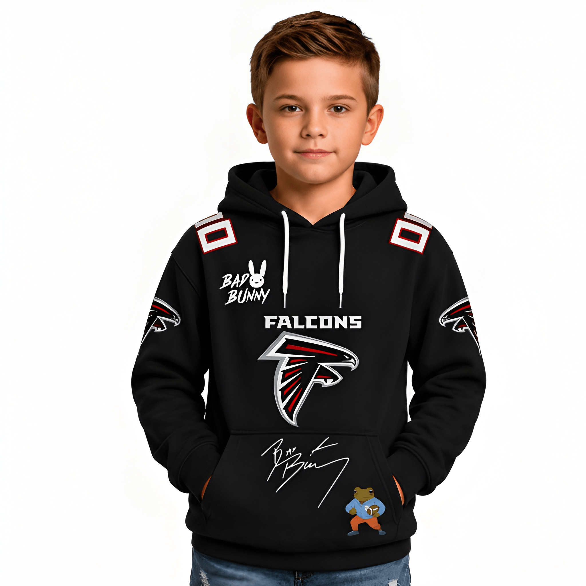 Personalized Bad Bunny Bowl LX Inspired Atlanta Falcons Kids Football Fan Hoodie