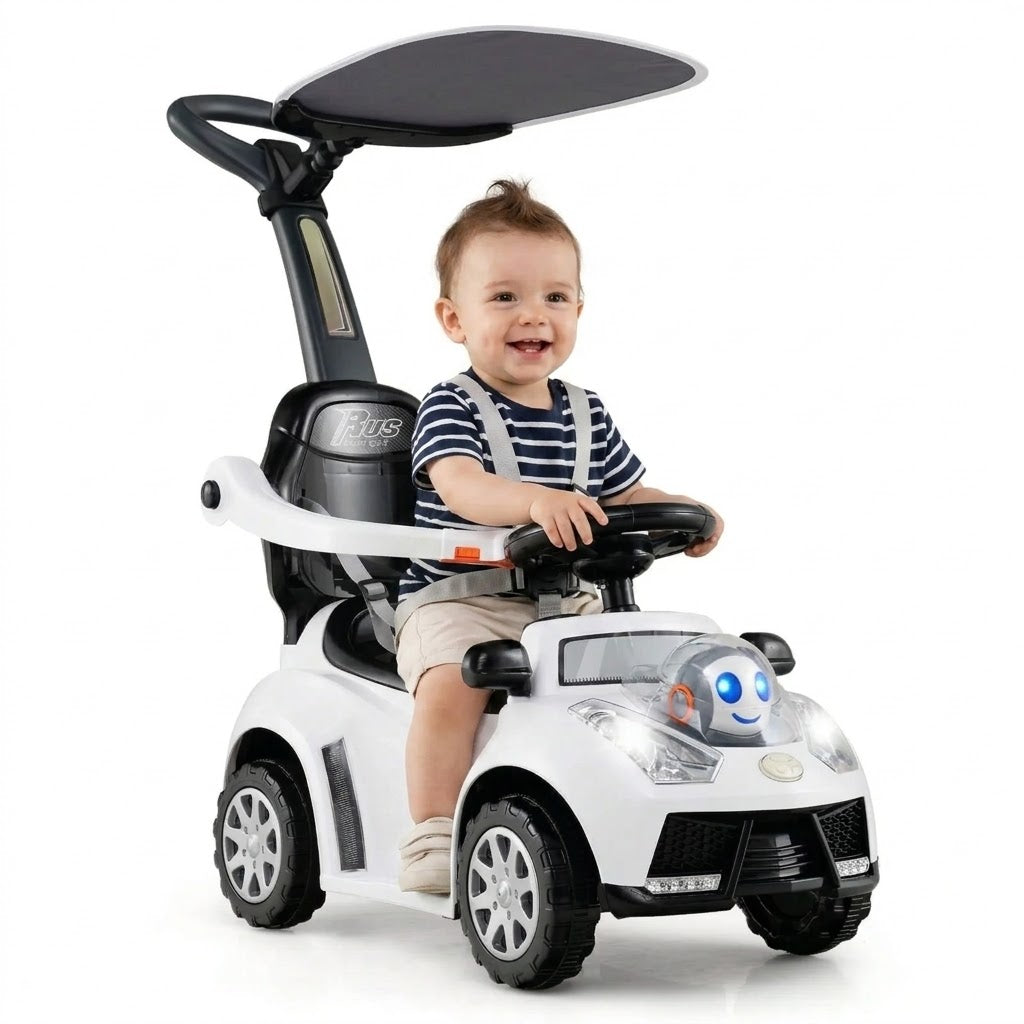 Boys And Girls 3 In 1 Sliding Walker With Adjustable Canopy Horn Music And Light