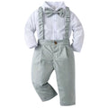 Baby Boys 2 Piece Long Sleeve Shirt And Suspender Pants Set With Bow Tie