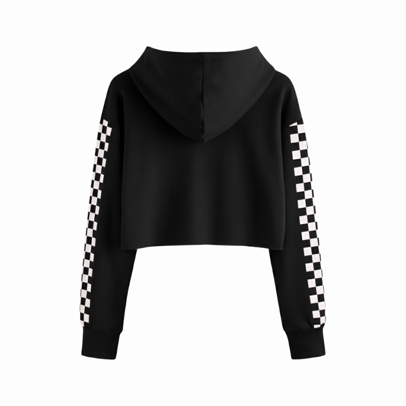 Girls Plaid Long Sleeve Crop Top Hoodie Sweatshirts