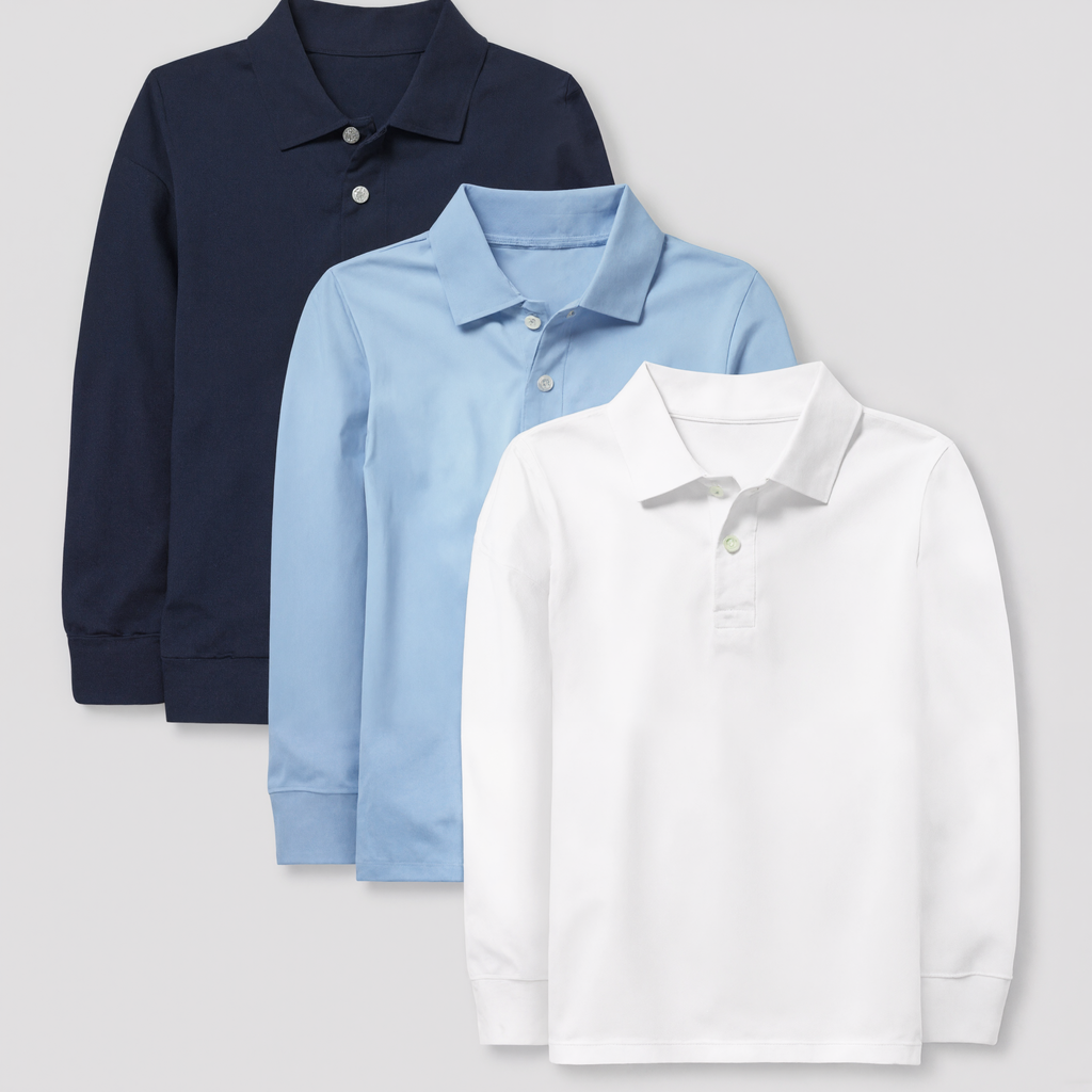 Boys Pack Of 3 Long Sleeve Pique Polo