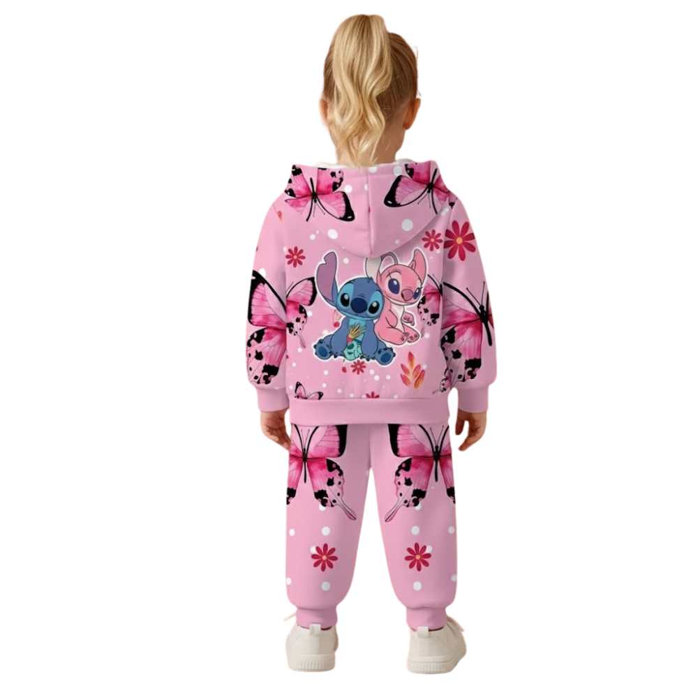 Girls Butterfly Print Hoodie And Pants Set