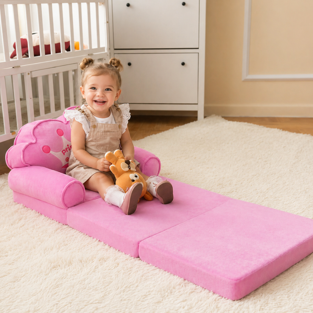 Toddlers Kids Foldable Sofa Bed Princess Chair