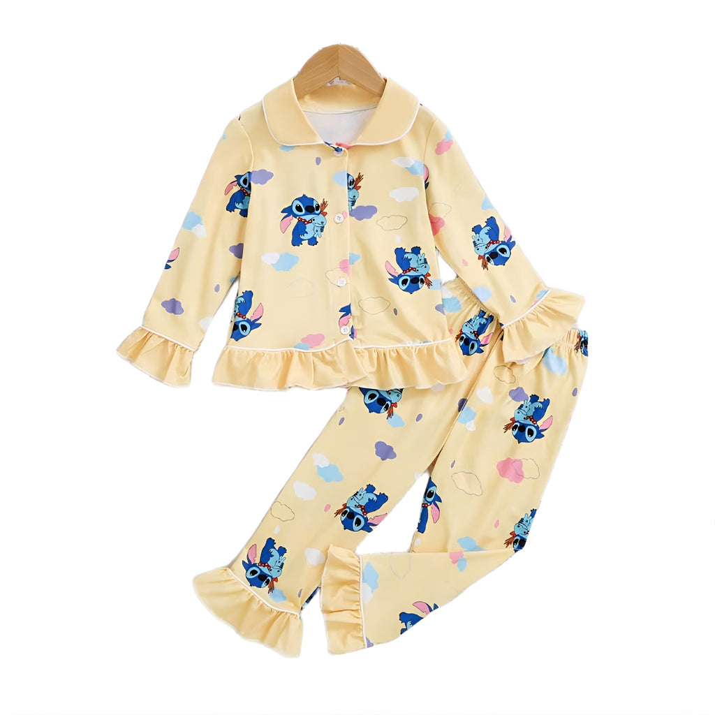 Stitch Cloud Print Ruffle Pajama Set