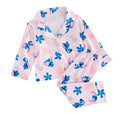 Girls Stitch Printed Pajama Set With Button And Top