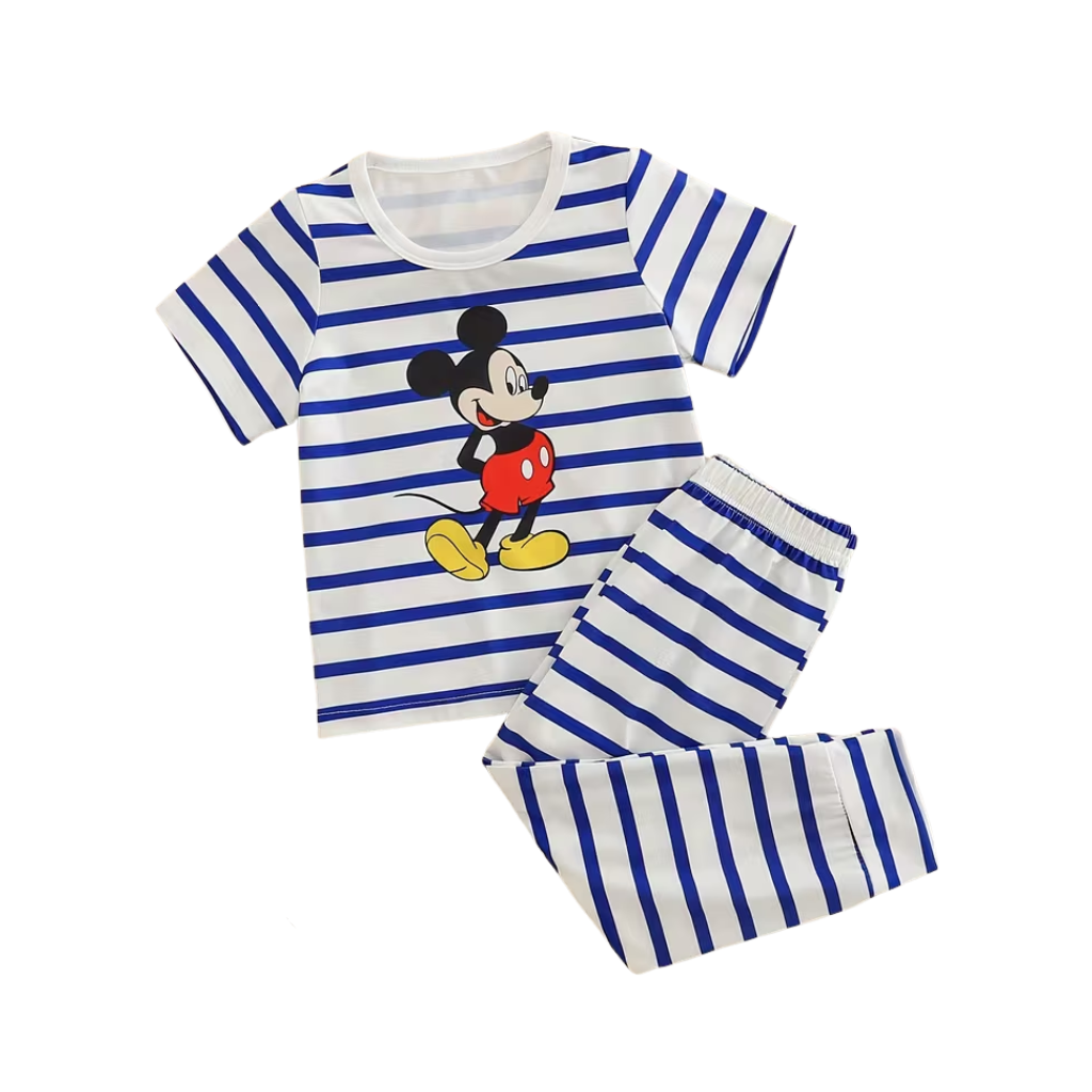 Kids Mickey Mouse Cartoon Stripe Printed Pajama Set