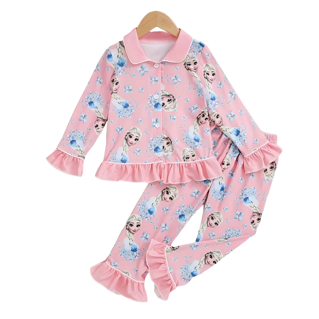 Cartoon Princess Print Kids Pajama Set