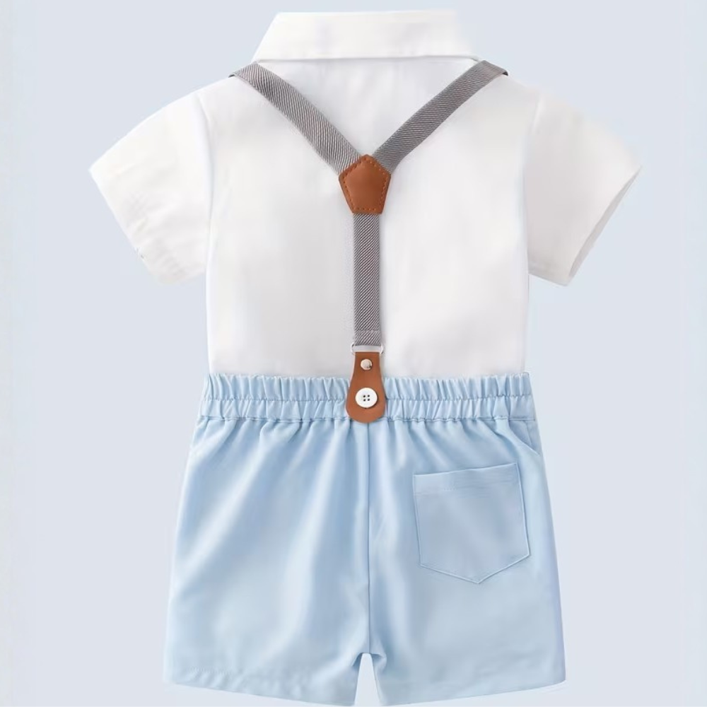 Baby Boys Suspenders Outfit With Bow Tie Shirt And Shorts Set