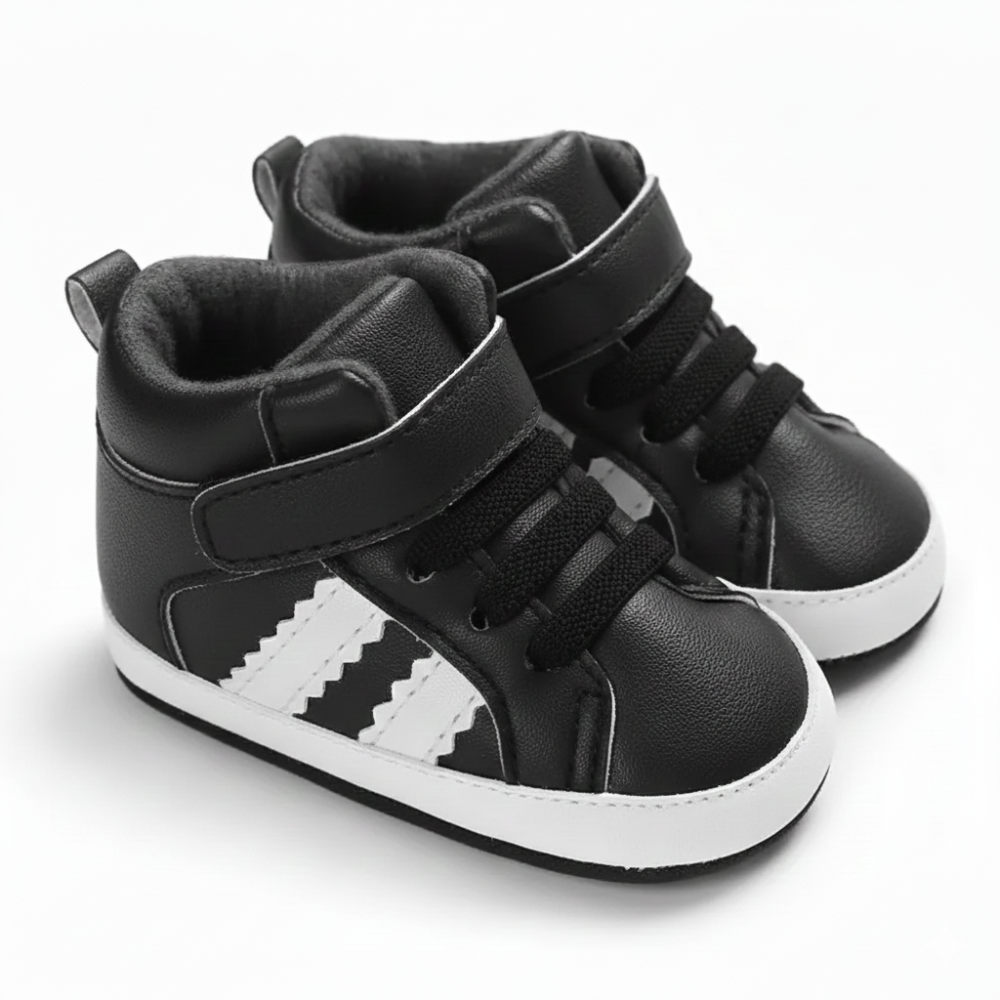 Non Slip Striped Design Sneakers With Adjustable Buckle Closure
