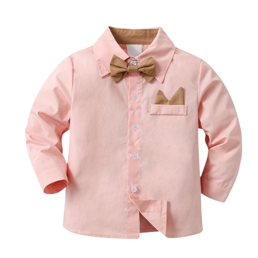 Boys Two Piece Long Sleeve Shirt With Bow And Trousers With Belt Set
