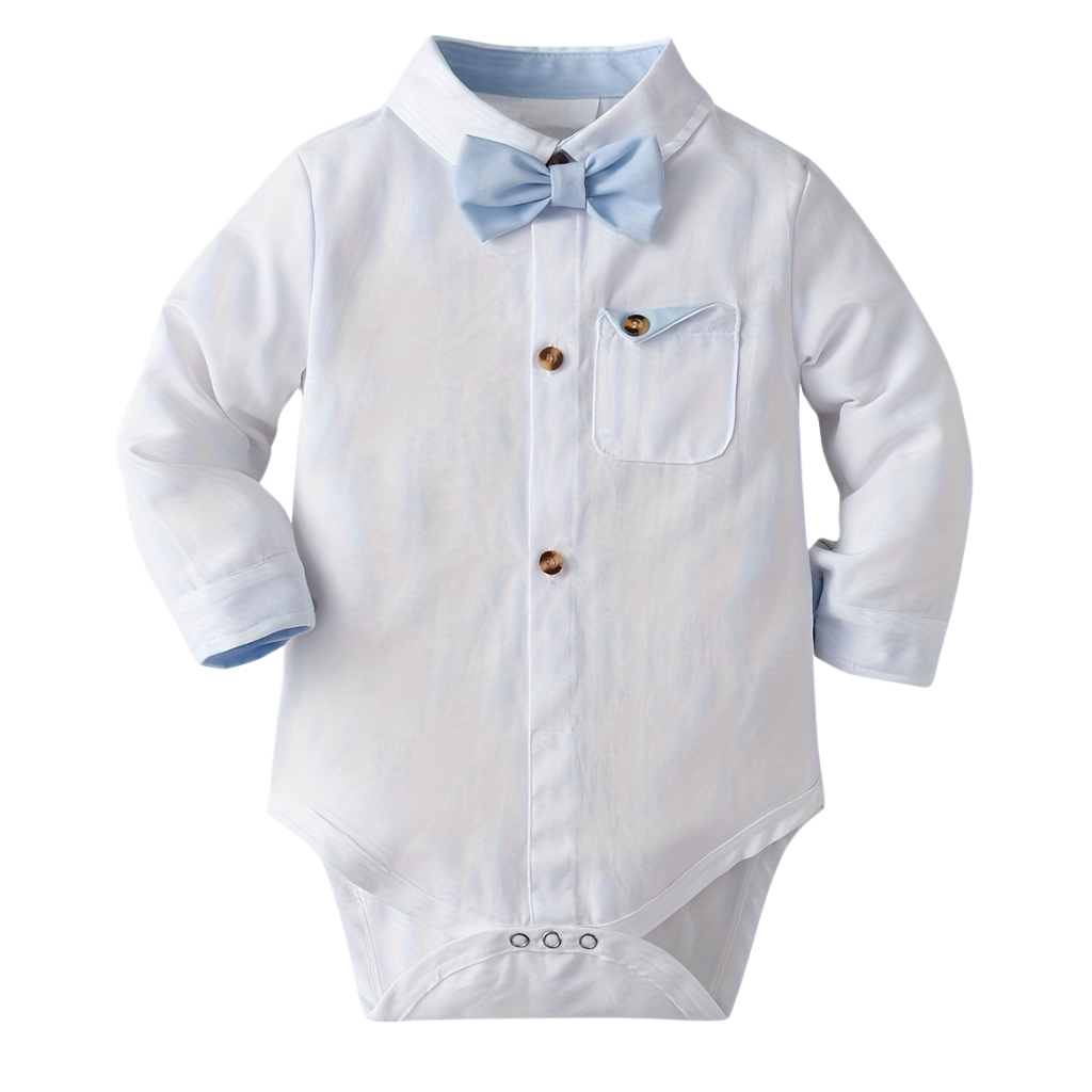 Boys Two Piece Long Sleeve Bow Tie Shirt And Suspender Pants