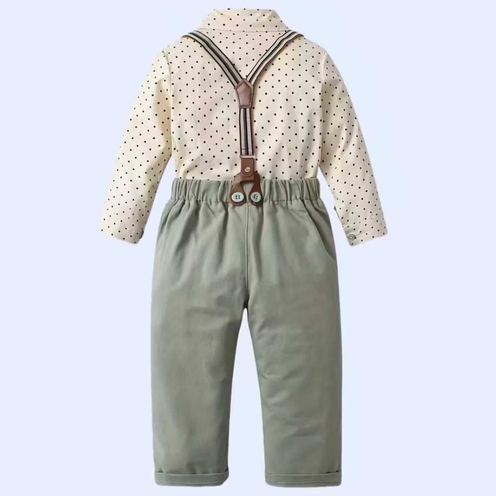Boys Gentleman Outfit Set With Long Sleeve Shirt With Bow Tie And Suspenders