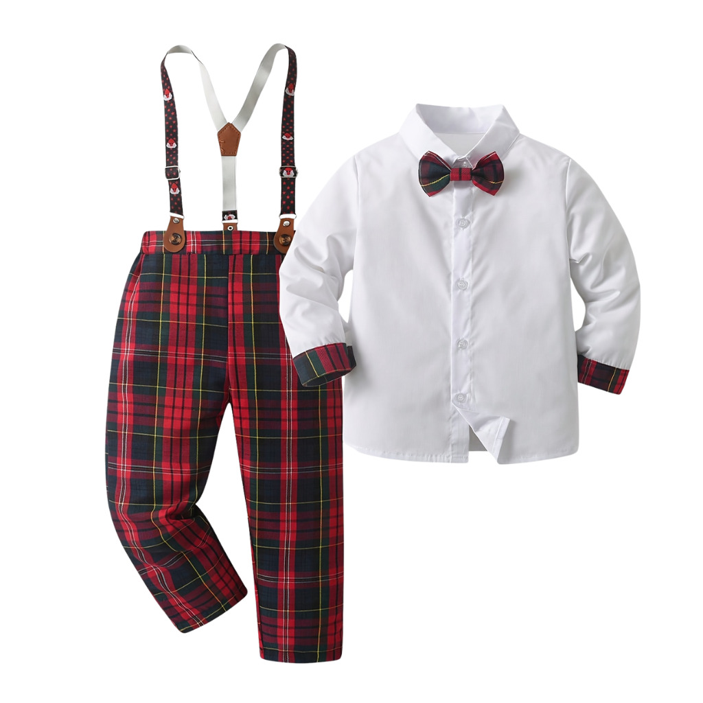 Plaid Patterned Shirt And Pant Set With Bow