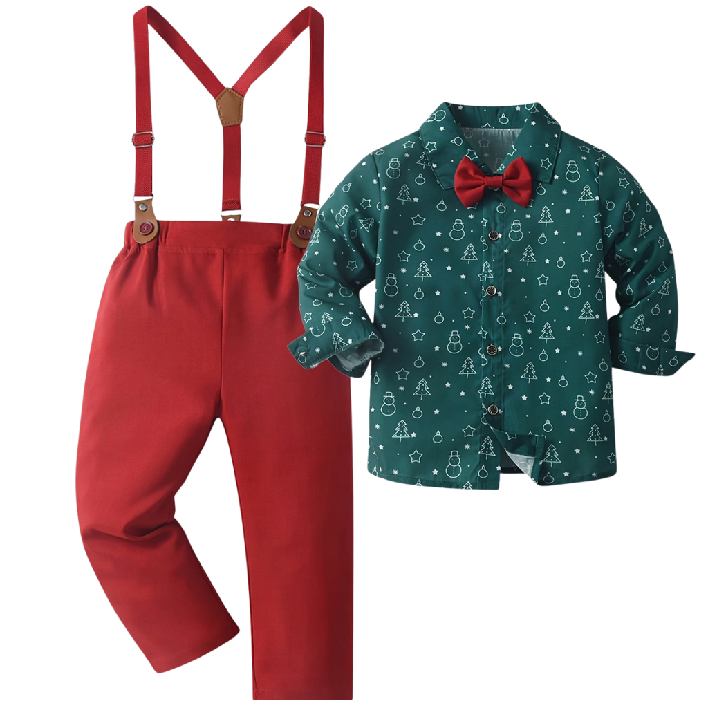 2 Piece Christmas Tree Themed Long Sleeve Shirt And Pants Set
