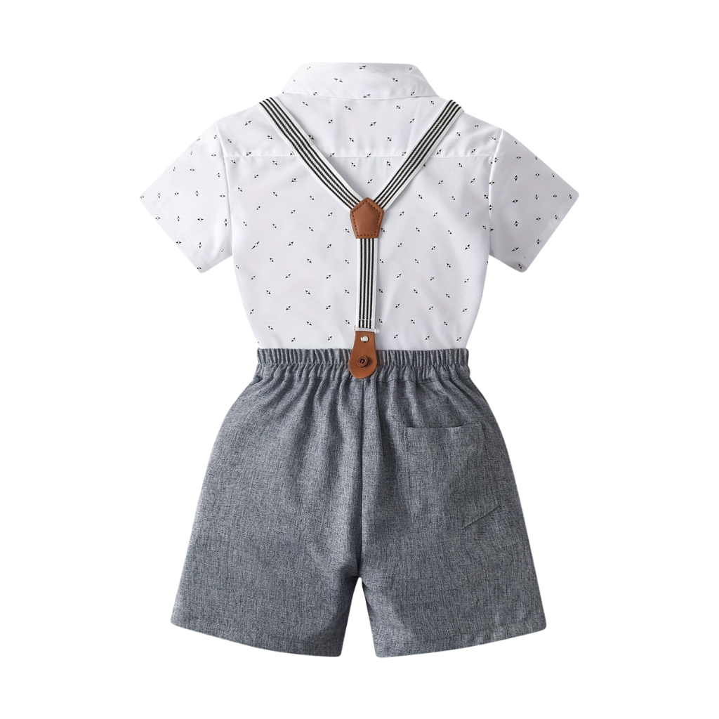 Baby Boys 2 Piece Of Printed Classic Shirt With Bow Tie And Shorts Outfit Set