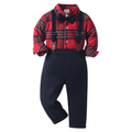 Baby Boys 2 Piece Of Christmas Long Sleeve Plaid Shirt And Suspender Pants Set
