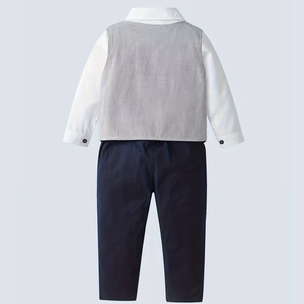 Boys Four Piece Outfit Set With Long Sleeve Shirt with Bow Tie Vest And Pants