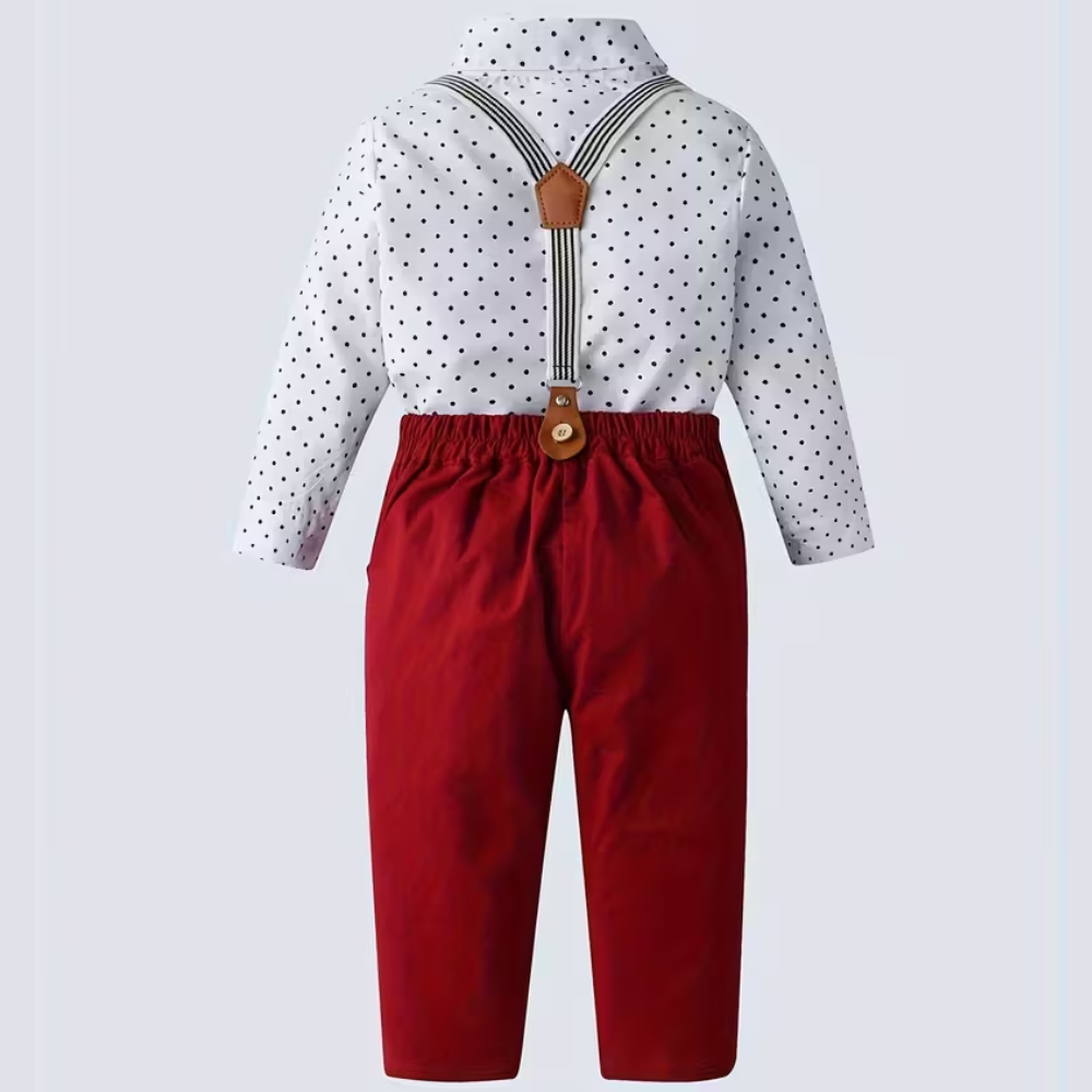 Boys 2 Pieces Gentleman Outfit With Bow Tie Shirt And Suspender Pants Set