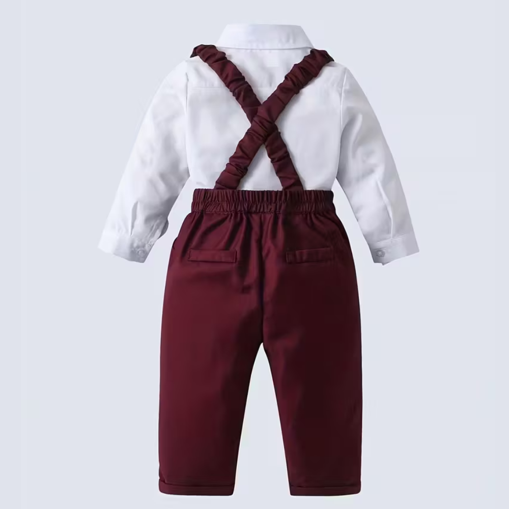 Boys 2 Piece Long Sleeve Shirt With Bow Tie And Suspenders Set