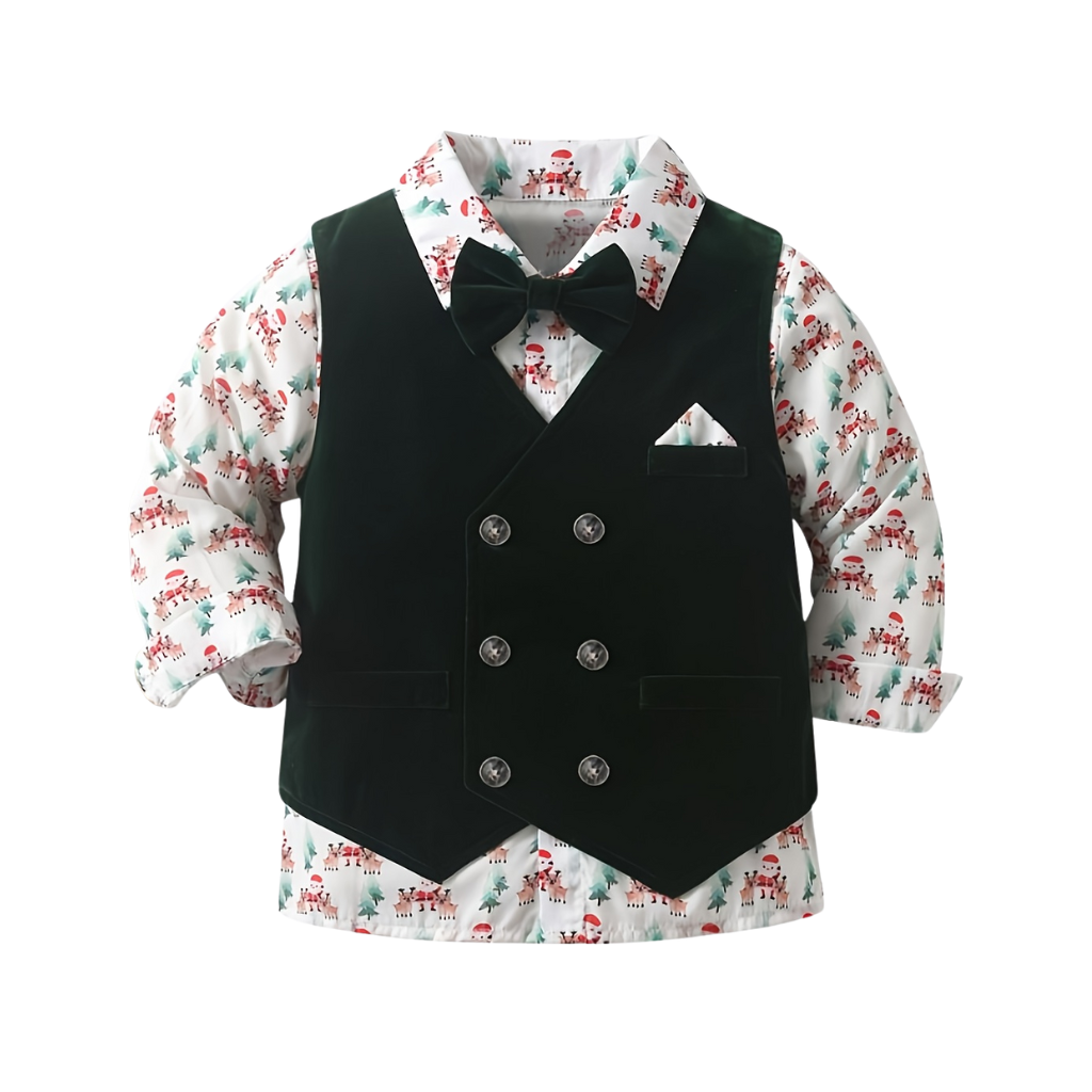 Boys 3 Piece Vest Shirt With Bow Tie And Pant Set