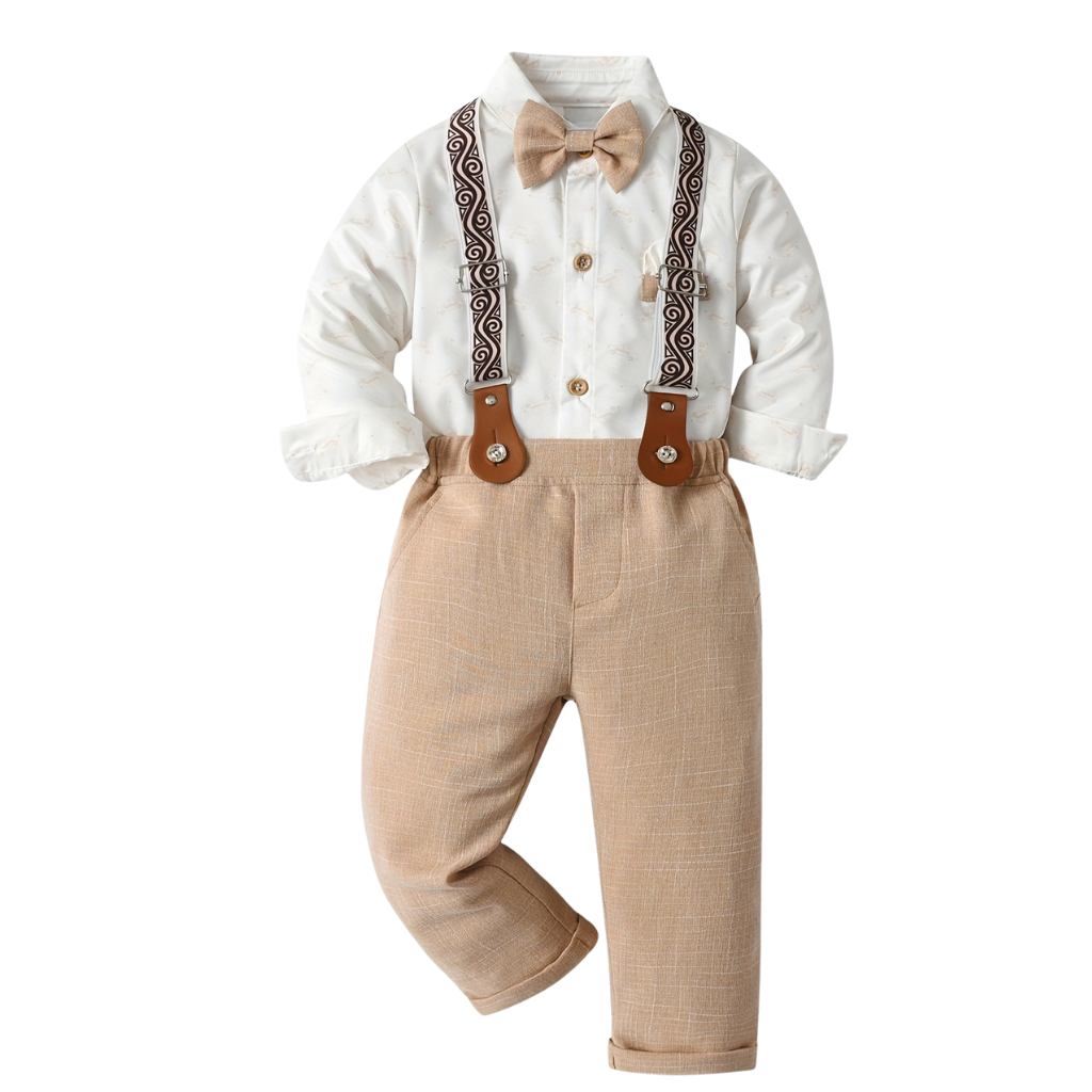 Boys 2 Piece Long Sleeve Shirt With Pants And Bow Tie Set